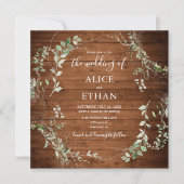Invitation Mariage Bois Rustique Écriture Verte (Devant)