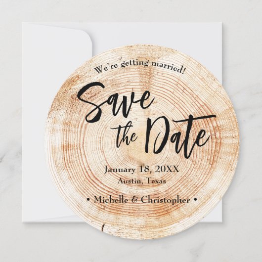 Invitation Mariage Bois Rustique Enregistrez la date avec le (Devant)