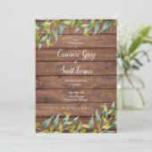 Invitation Mariage Bois Rustique Eucalyptus Verdure (Debout devant)