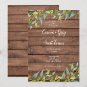 Invitation Mariage Bois Rustique Eucalyptus Verdure (Devant / Derrière)