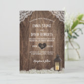 Invitation Mariage Bois Rustique Lanterne & Baby's Breath (Debout devant)
