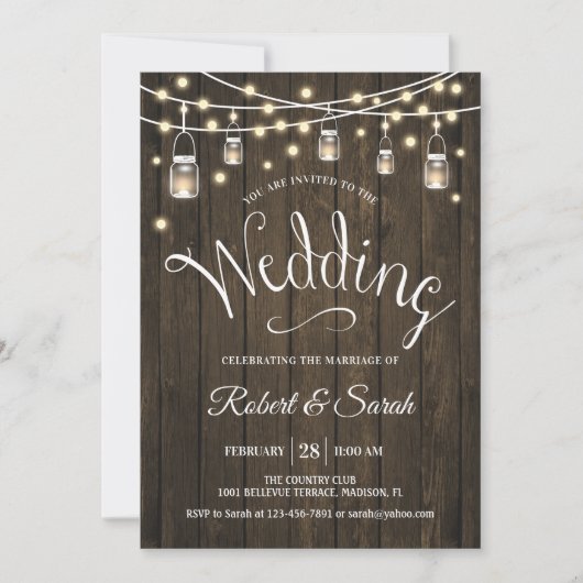Invitation Mariage Bois Rustique & Lumières (Devant)