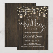 Invitation Mariage Bois Rustique & Lumières (Devant / Derrière)