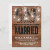 Invitation Mariage Bois Rustique Manger Boire et se Marier (Devant)