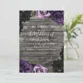 Invitation Mariage Bois Rustique Roses Lace Noir Deep Purple (Debout devant)