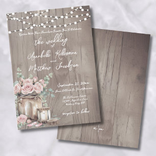 Invitation Mariage Bois Rustique Roses Roses Fardées Campagna