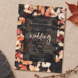 Invitation Mariage Bois Sombre Rustique Feuilles D'Automne Ma