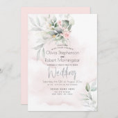 Invitation Mariage | Bois vert rose pâle rose (Devant / Derrière)