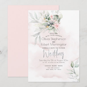 Invitation Mariage Bois vert rose pâle rose