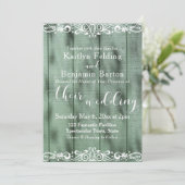 Invitation Mariage Bois Vert Rustique Blanc 2 (Debout devant)