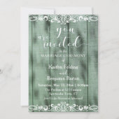 Invitation Mariage Bois Vert Rustique Broderie Blanche (Devant)