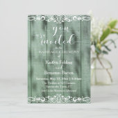 Invitation Mariage Bois Vert Rustique Broderie Blanche (Debout devant)