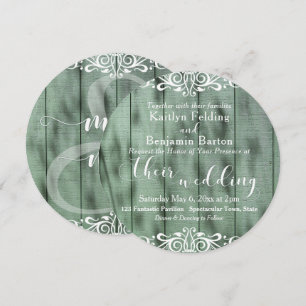 Invitation Mariage Bois Vert Rustique Fleurs en Volute 2c