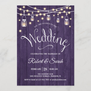 Invitation Mariage Bois Violet Rustique & Lumières