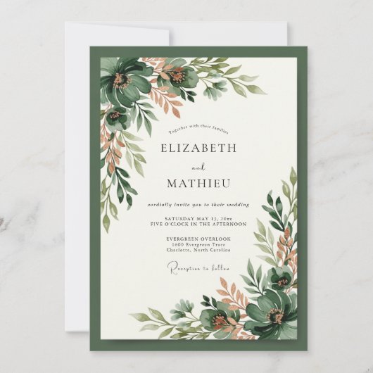 Invitation Mariage Boisé Abondant Vert Pin (Devant)