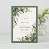 Invitation Mariage Boisé Abondant Vert Pin (Debout devant)