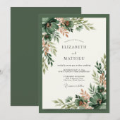 Invitation Mariage Boisé Abondant Vert Pin (Devant / Derrière)