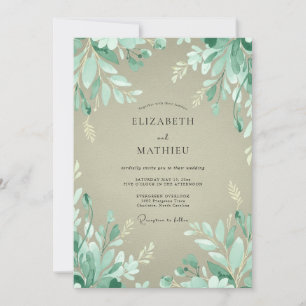 Invitation Mariage Boisé aux Feuilles Vert Menthe