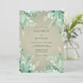 Invitation Mariage Boisé aux Feuilles Vert Menthe (Debout devant)