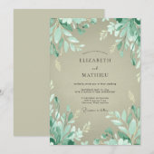 Invitation Mariage Boisé aux Feuilles Vert Menthe (Devant / Derrière)