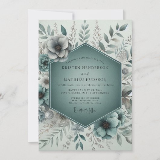 Invitation Mariage Boisé Éthéré de Teal (Devant)