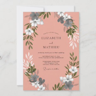 Invitation Mariage Boisé Illustratif Rose Saumon