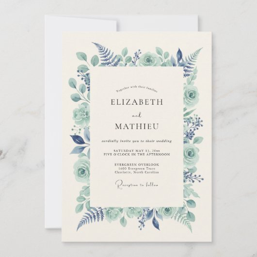 Invitation Mariage Boisé Luxuriant Vert Menthe (Devant)