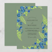 Invitation Mariage Boisé Luxuriant Vert Olive (Devant / Derrière)
