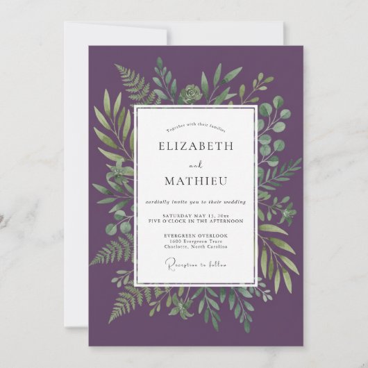 Invitation Mariage Boisé Luxuriant Violet (Devant)