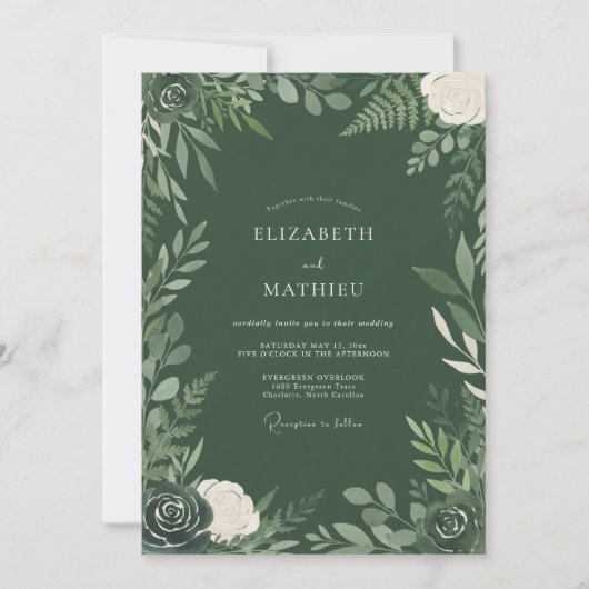 Invitation Mariage Boisé Opulent Vert Chasseur (Devant)