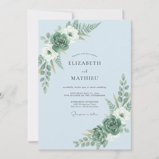 Invitation Mariage Boisé Organique Bleu Clair (Devant)