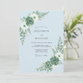 Invitation Mariage Boisé Organique Bleu Clair (Debout devant)