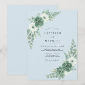 Invitation Mariage Boisé Organique Bleu Clair (Devant / Derrière)