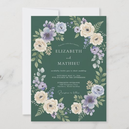 Invitation Mariage Boisée Éthérée de Vert de Forêt (Devant)