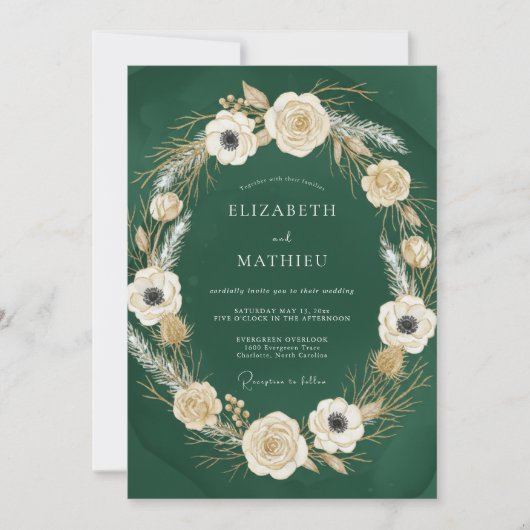 Invitation Mariage Boisée Raffiné Vert Foncé (Devant)