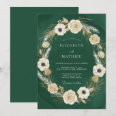 Invitation Mariage Boisée Raffiné Vert Foncé (Devant / Derrière)