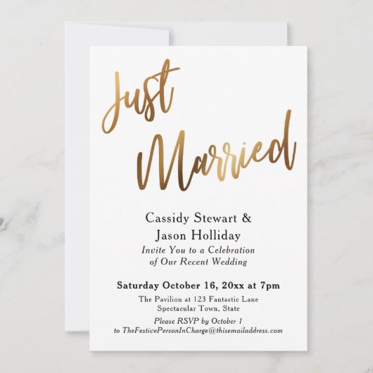 Invitation Mariage Bokeh Noir Dos Réception Or (Devant)