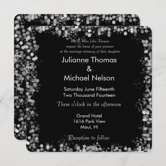 Invitation Mariage Bokeh noir et blanc (Devant / Derrière)