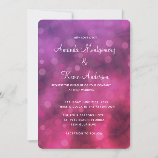 Invitation Mariage Bokeh rose et violet (Devant)