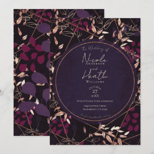 Invitation Mariage Bold Dark Floral Pourpre Baies Bronze