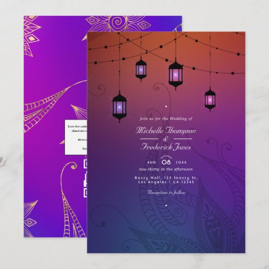Invitation Mariage Bollywood arabe QR Code RSVP (Devant / Derrière)