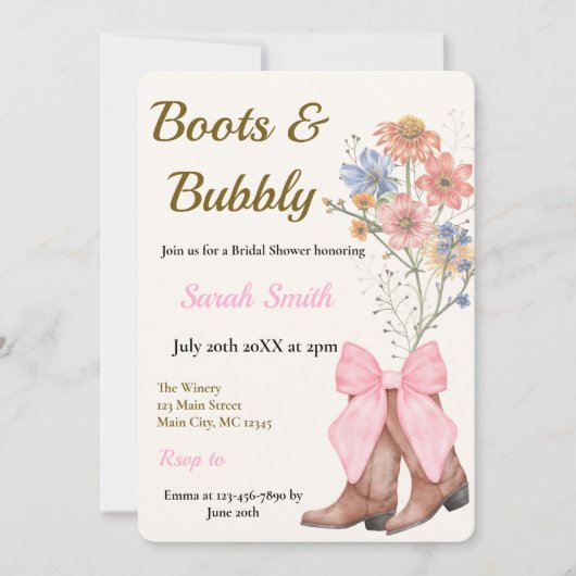 Invitation Mariage Boots and Bubbly (Devant)