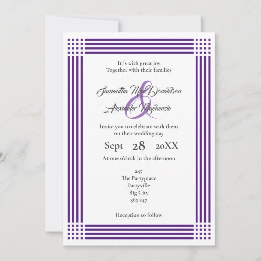 Invitation Mariage bordé de violet et blanc (Devant)