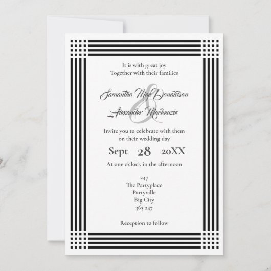 Invitation Mariage bordé noir et blanc (Devant)