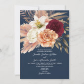 Invitation Mariage Bordeaux et Bleu Marine (Devant)