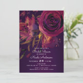 Invitation Mariage Bordeaux Fleur Rose Pourpre (Debout devant)