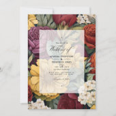Invitation Mariage bordeaux, jaune moutarde et vert olive (Devant)