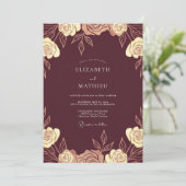 Invitation Mariage Bordeaux Or Rose (Debout devant)