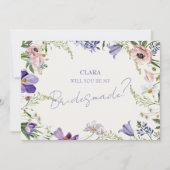 Invitation Mariage bordée de fleurs pourpres et de crèmeBride (Devant)