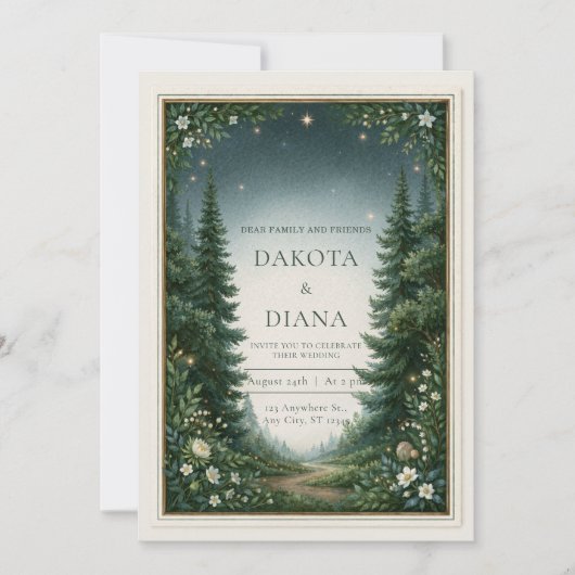 Invitation Mariage Bordure de Sentier de Pin Étoilé (Devant)